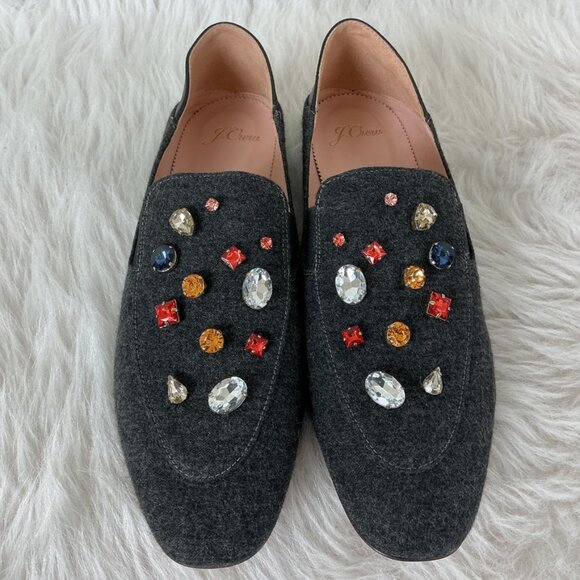 J. Crew Gray Janie Jewel Convertible Smoking Slippers Loafers Mules 9.5 - Picture 2 of 8